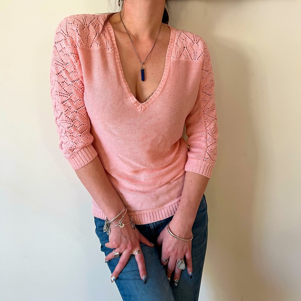 Womens professional attire, 3/4 sleeve length, with knitted accenting, V neck